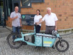 Mietbares VCD-Lastenrad „Senderblitz“ steht ab jetzt im Rathaus Mühlacker!